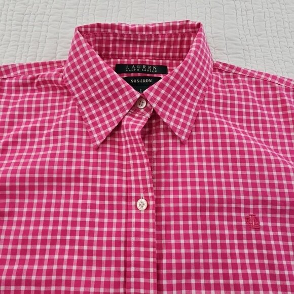 Lauren Ralph Lauren Green Label Shirt Women's Small Pink Check Long Sleeve EUC - Picture 8 of 16